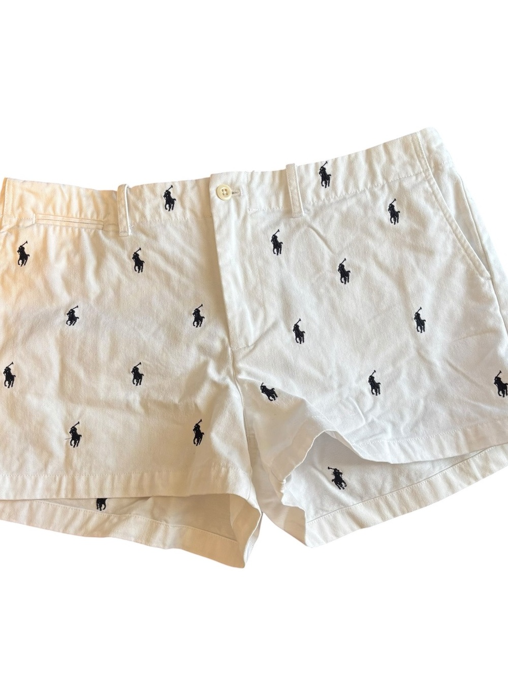 Ralph Lauren Sport Shorts White Cotton Embroidered All Over Pony 3” Women’s 12